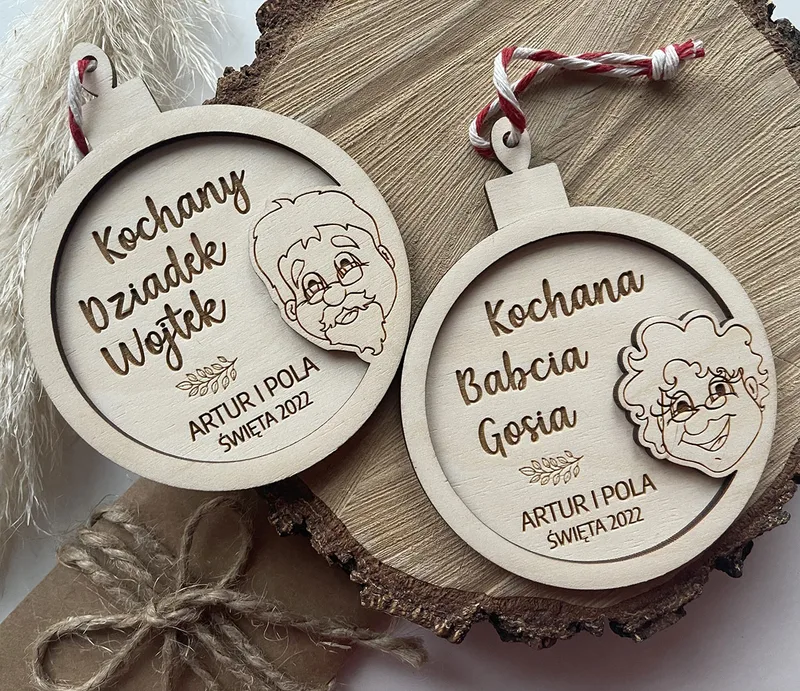 Bombka 3D Dziadkom z personalizacją – elegancka ozdoba choinkowa gotowa do wręczenia