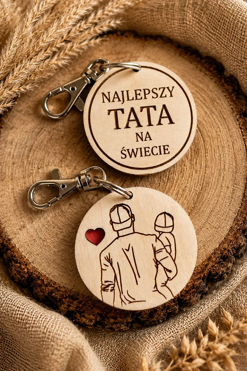 Brelok dla Taty z dzieckiem – tata i dziecko z dowolnym napisem