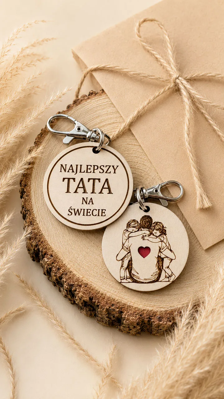Brelok dla Taty z 2 dziećmi – tata i dwójka dzieci z dowolnym napisem