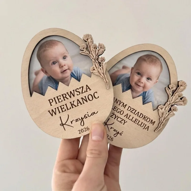 Magnes wielkanocny ze zdjęciem – jajko z ozdobą kwiatka