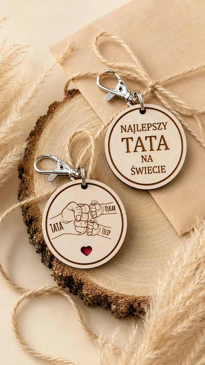 Brelok dla Taty z rączkami dzieci i dowolnym napisem – prezent na Dzień Taty
