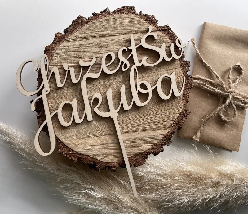 Topper na Chrzest Święty z imieniem – dekoracja tortu i stołu