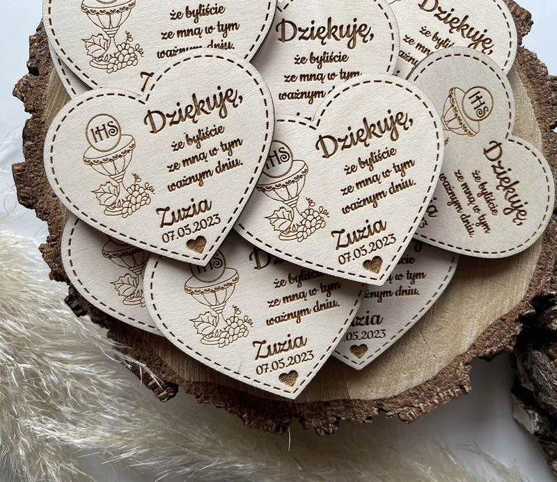 Podziękowanie dla gości Komunia – magnes drewniany