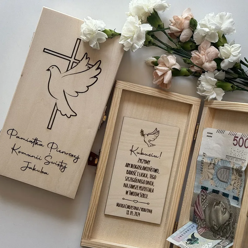 Pudełko na pieniądze Komunia – grawer dwustronny