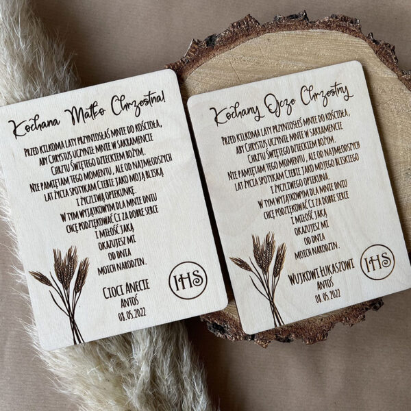 Podziękowanie dla chrzestnych Komunia – tabliczka drewniana