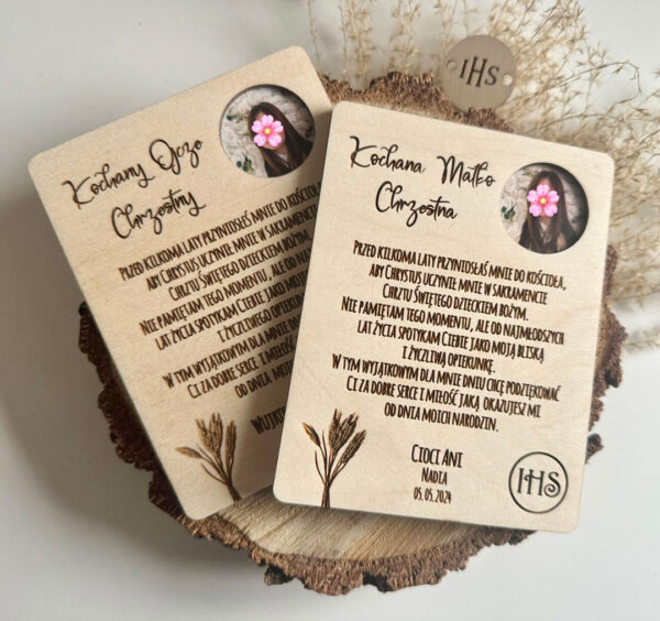Podziękowanie dla chrzestnych Komunia – tabliczka ze zdjęciem