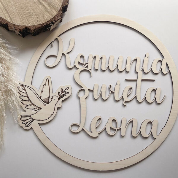 Drewniany wianek komunijny – obręcz z napisem
