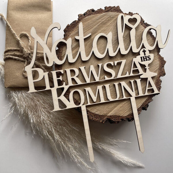 Topper komunijny z imieniem na tort